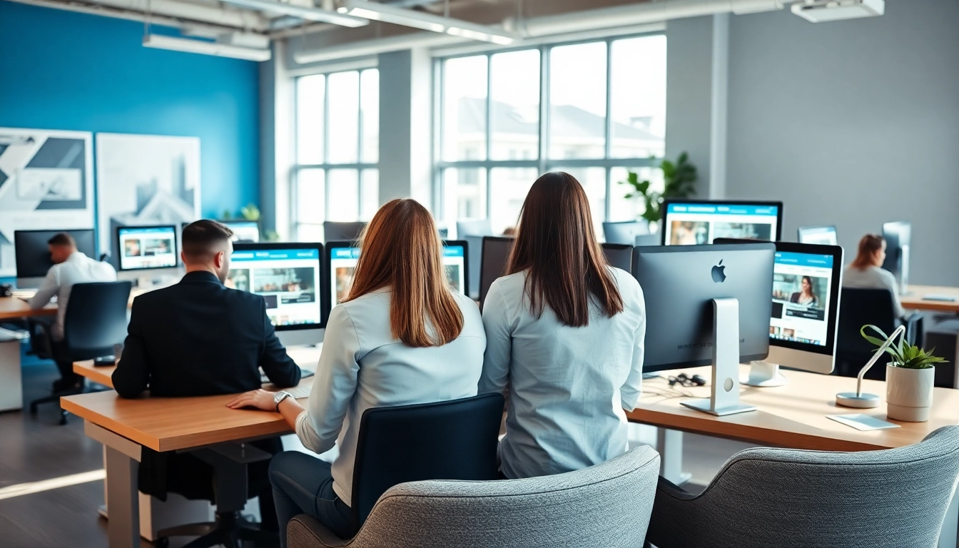 Website erstellen lassen durch kreatives Team in modernem Büro mit Website-Mockups.