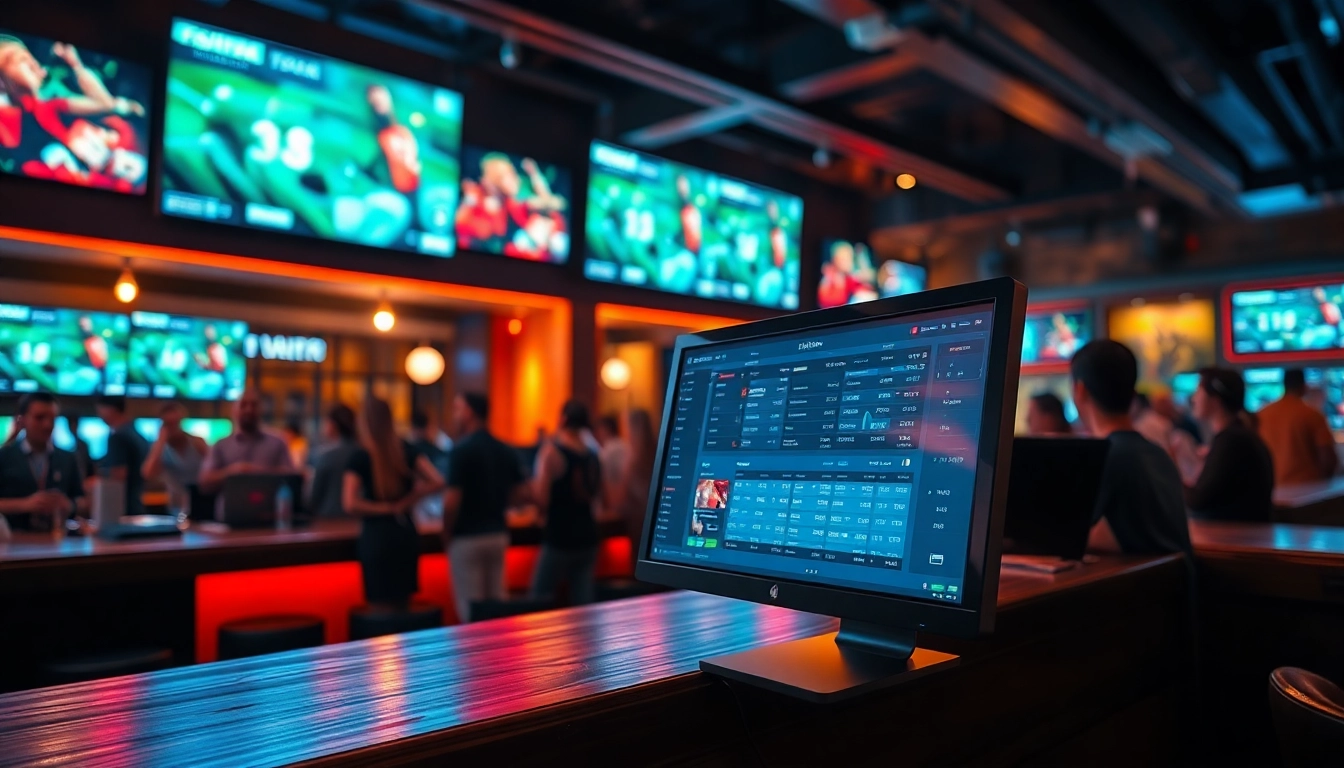 Engage with top sports betting sites Texas in a lively environment featuring fans cheering and betting platforms.