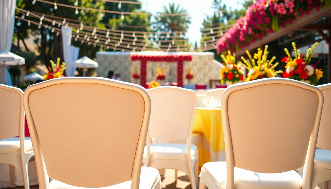 Stylish and elegant Chair Rentals showcased at a vibrant outdoor event setup.