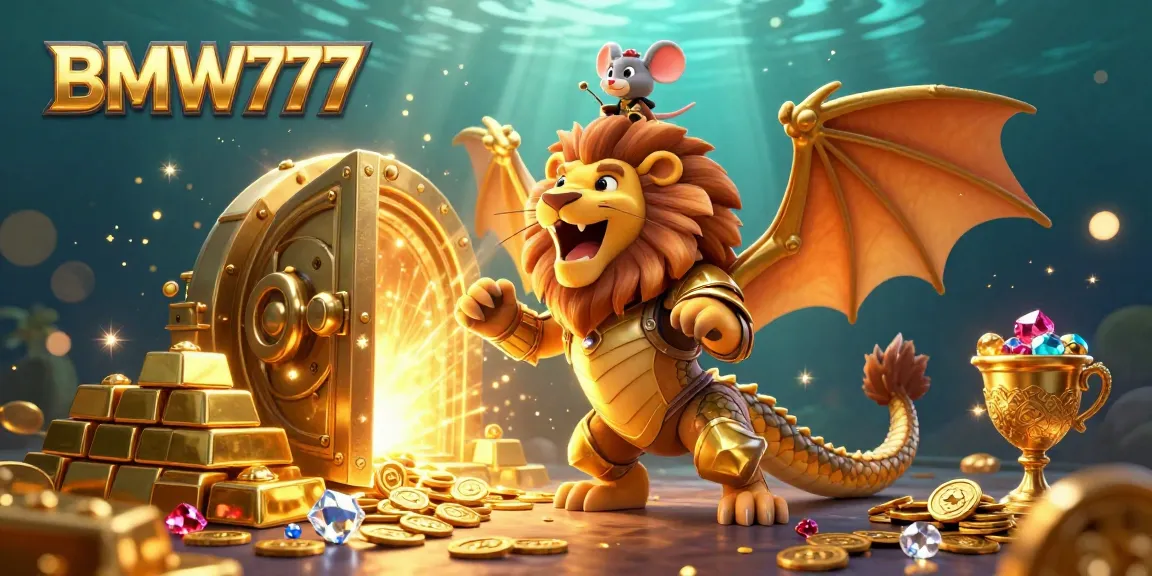 Experience the thrill of BMW777 with a dazzling casino treasure scene featuring a chimera and jewels.