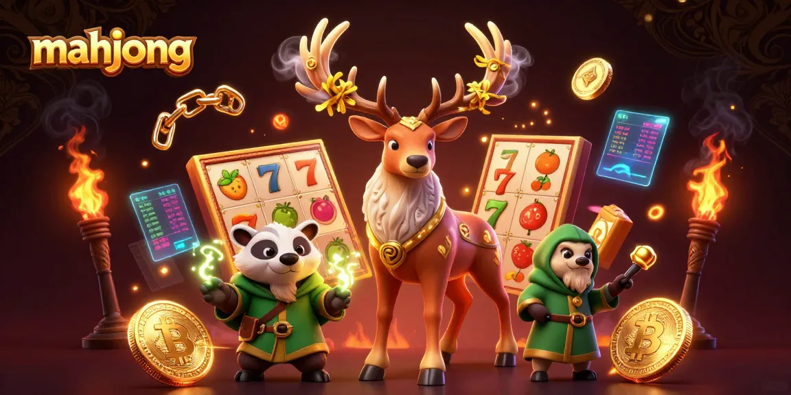 Engage in thrilling Mahjong gameplay with the druid stag and badger amidst vibrant slot elements.
