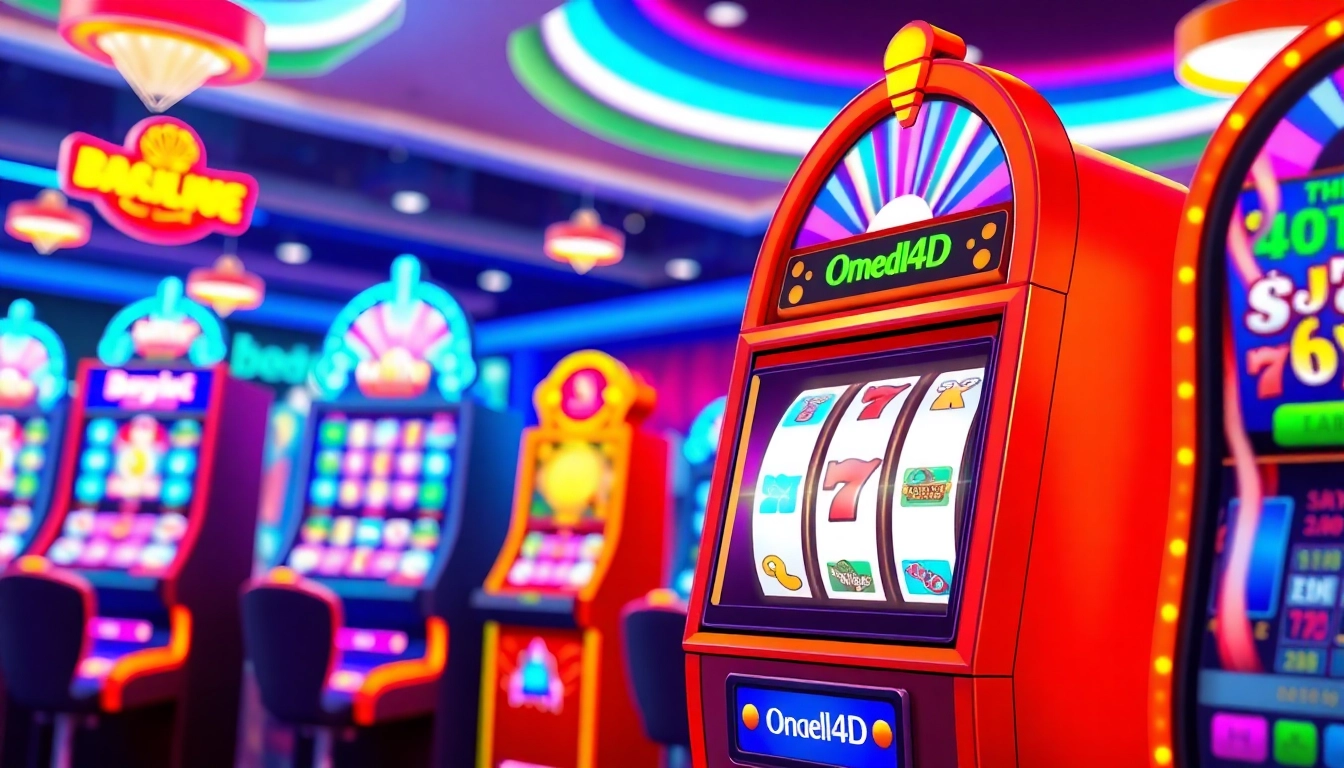 Menangkan permainan ondel4d slot dengan mesin slot berwarna-warni dan cahaya cerah.