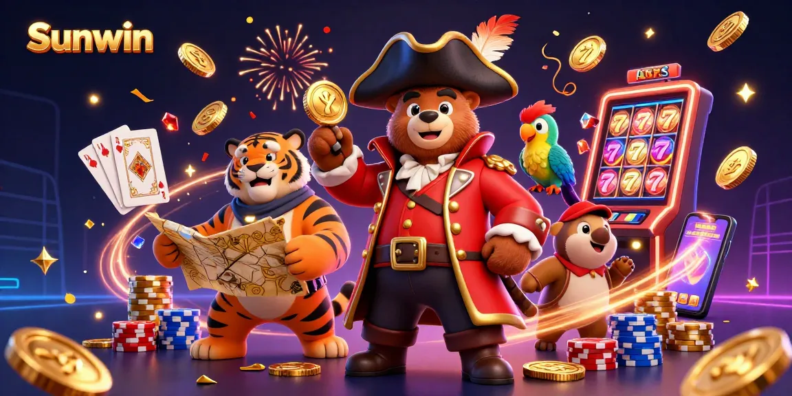 Experience the thrill of Sunwin with a vibrant illustration of gaming excitement featuring a pirate and his crew
