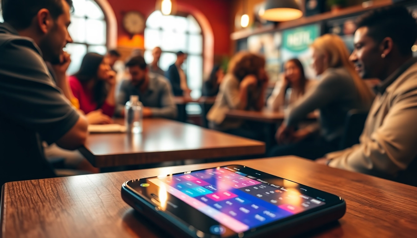 Engaging view of sports betting apps India on a smartphone in a vibrant cafe environment.