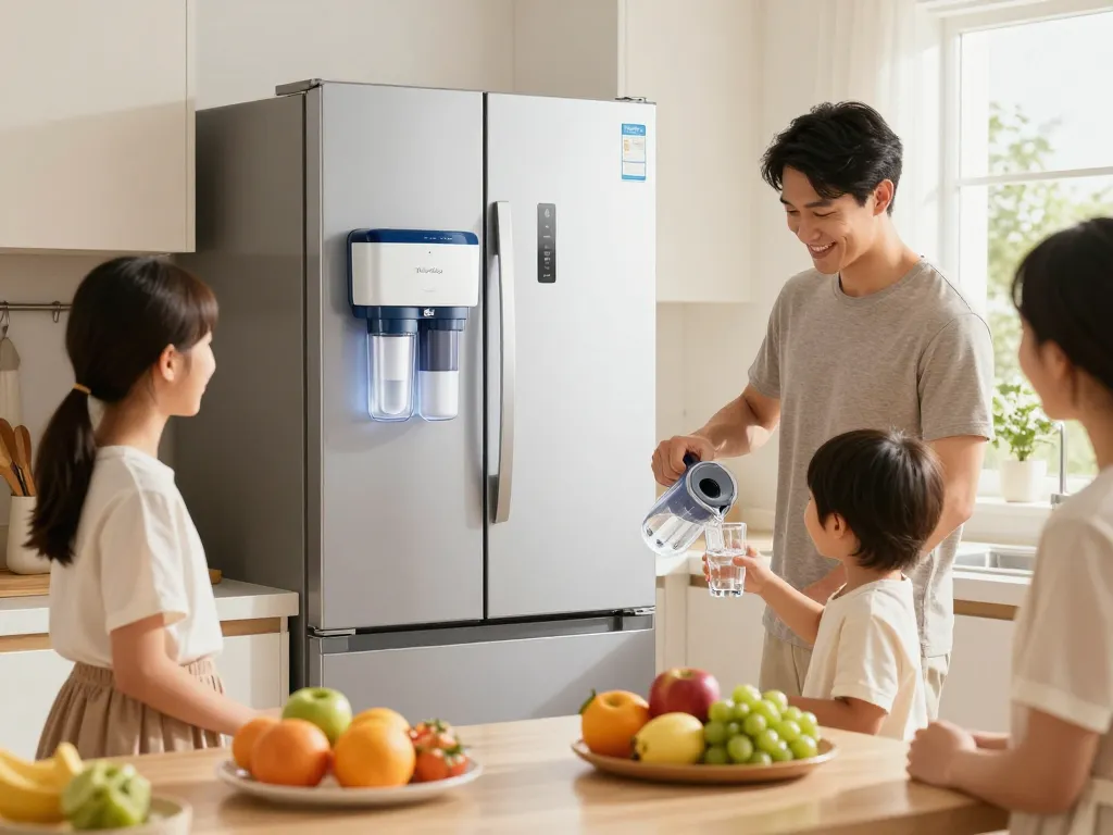 Waterdrop UKF8001 Refrigerator Water Filter 4 providing clean drinking water in a family kitchen