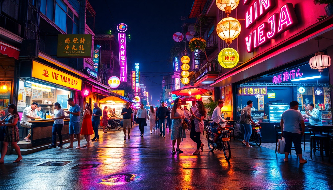Exciting 하노이밤문화 scene with nightlife, food stalls, and vibrant nightlife atmosphere.