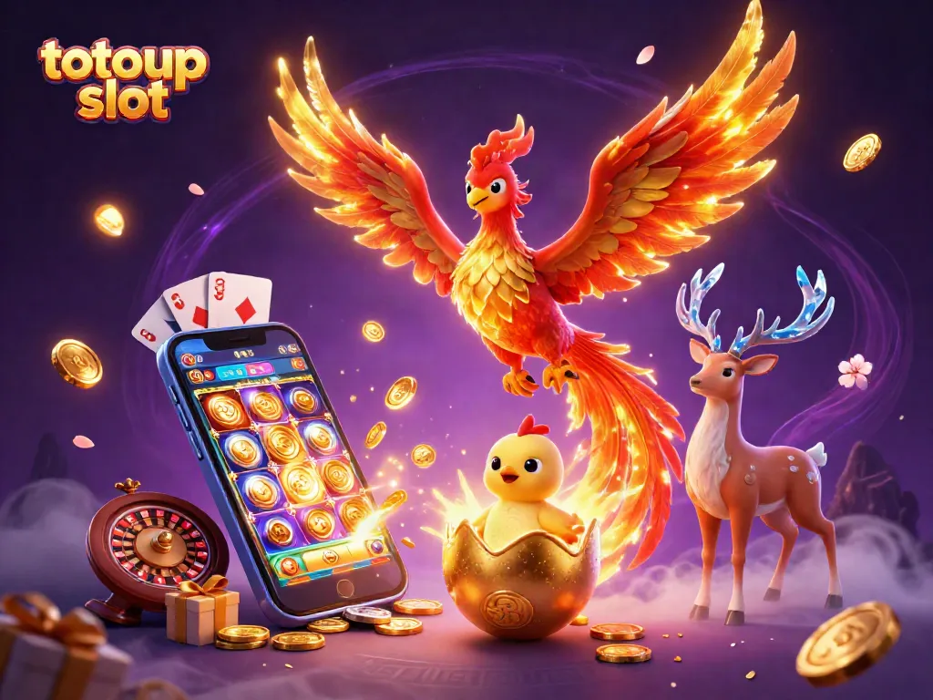 Spin the reels with the magical totoup slot featuring a phoenix and gaming elements.