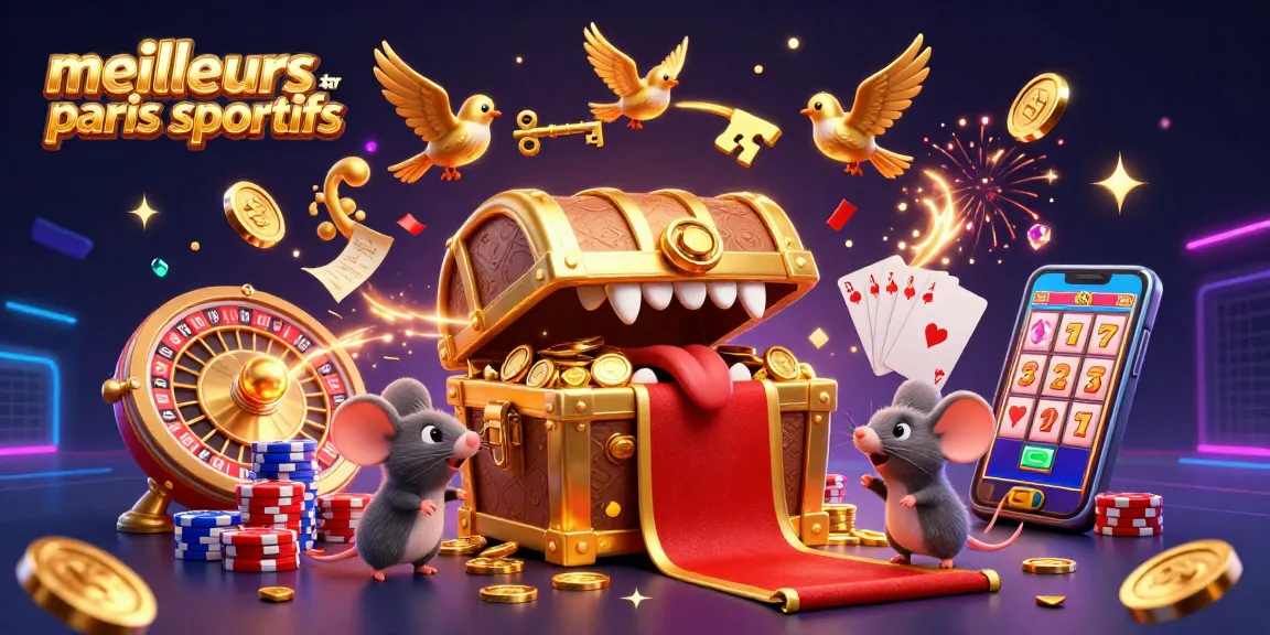 Découvrez les meilleurs sites paris sportifs avec une illustration dynamique remplie de richesses et de jeux de casino.