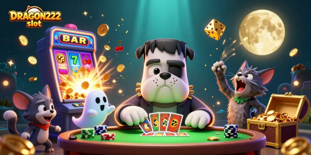 Experience the thrill of DRAGON222 slot with vibrant casino characters and dynamic gameplay.