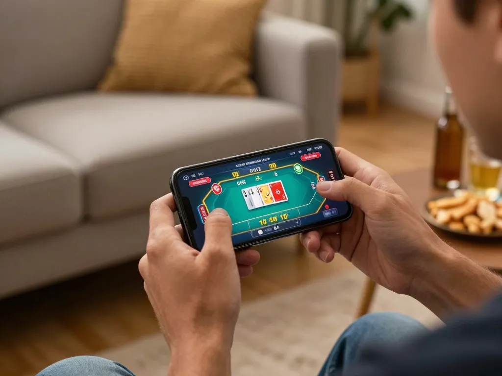 Engaging with migliori casino online europei live through a smartphone in a cozy home setting.