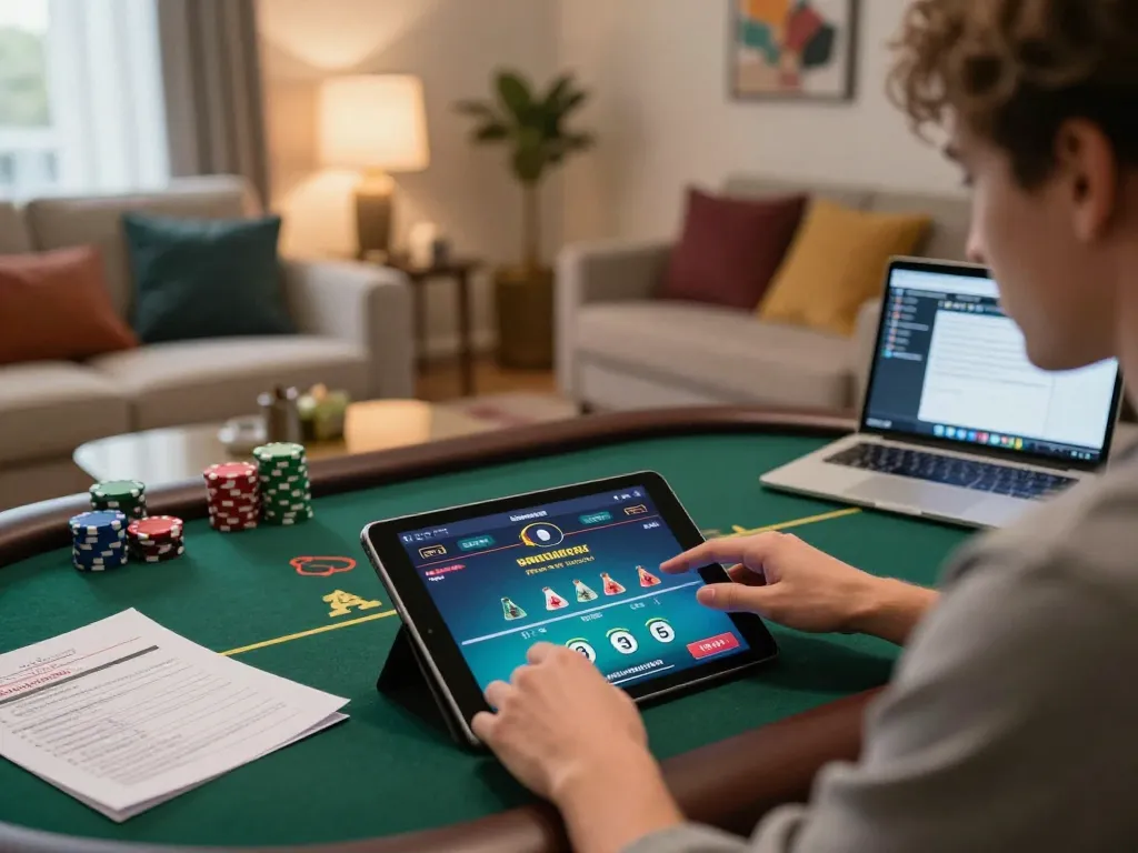 Playing at a casino non aams con neteller on a tablet in a cozy home setting