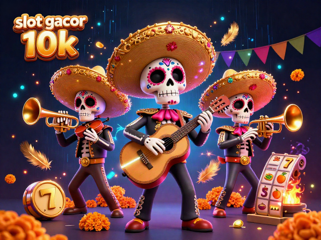Experience excitement with slot gacor 10k in a vibrant 3D mariachi casino scene.