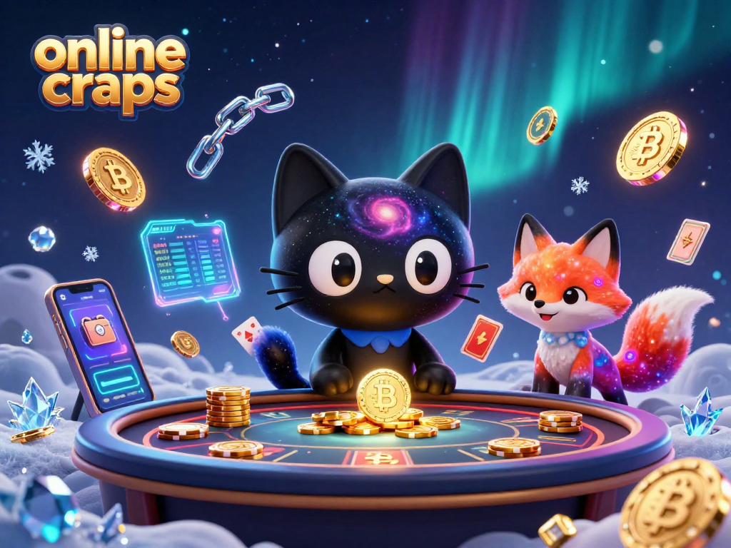 Engage in online craps gameplay surrounded by a cosmic casino scene and vibrant digital elements.