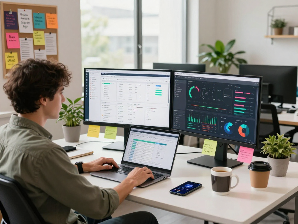 Marketing professional analyzing crushon campaign metrics in a dynamic workspace.