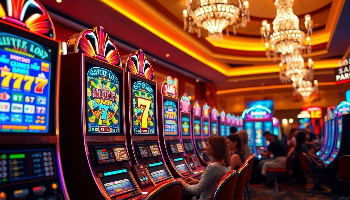 Mainkan slot 777 dengan mesin slot berwarna cerah di kasino yang meriah