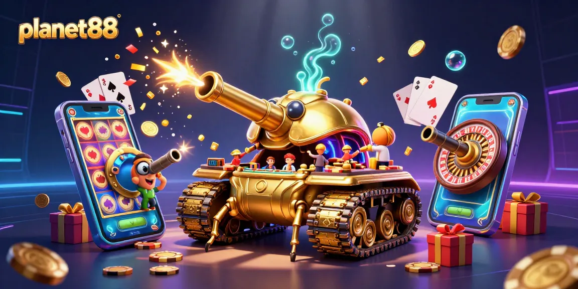 Engage in thrilling gameplay at planet88 with a vibrant casino scene depicting a golden beetle tank.