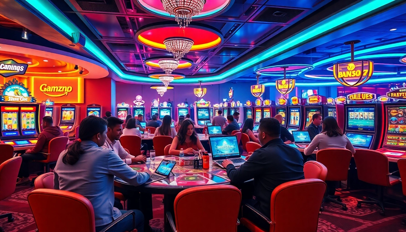 Exciting atmosphere of a non gamstop casino Uk with diverse players enjoying various games.