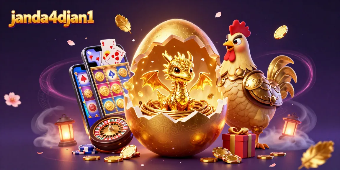 Menghadirkan pengalaman bermain yang menarik di janda4djan1 dengan ilustrasi 3D naga emas dan poker chips.