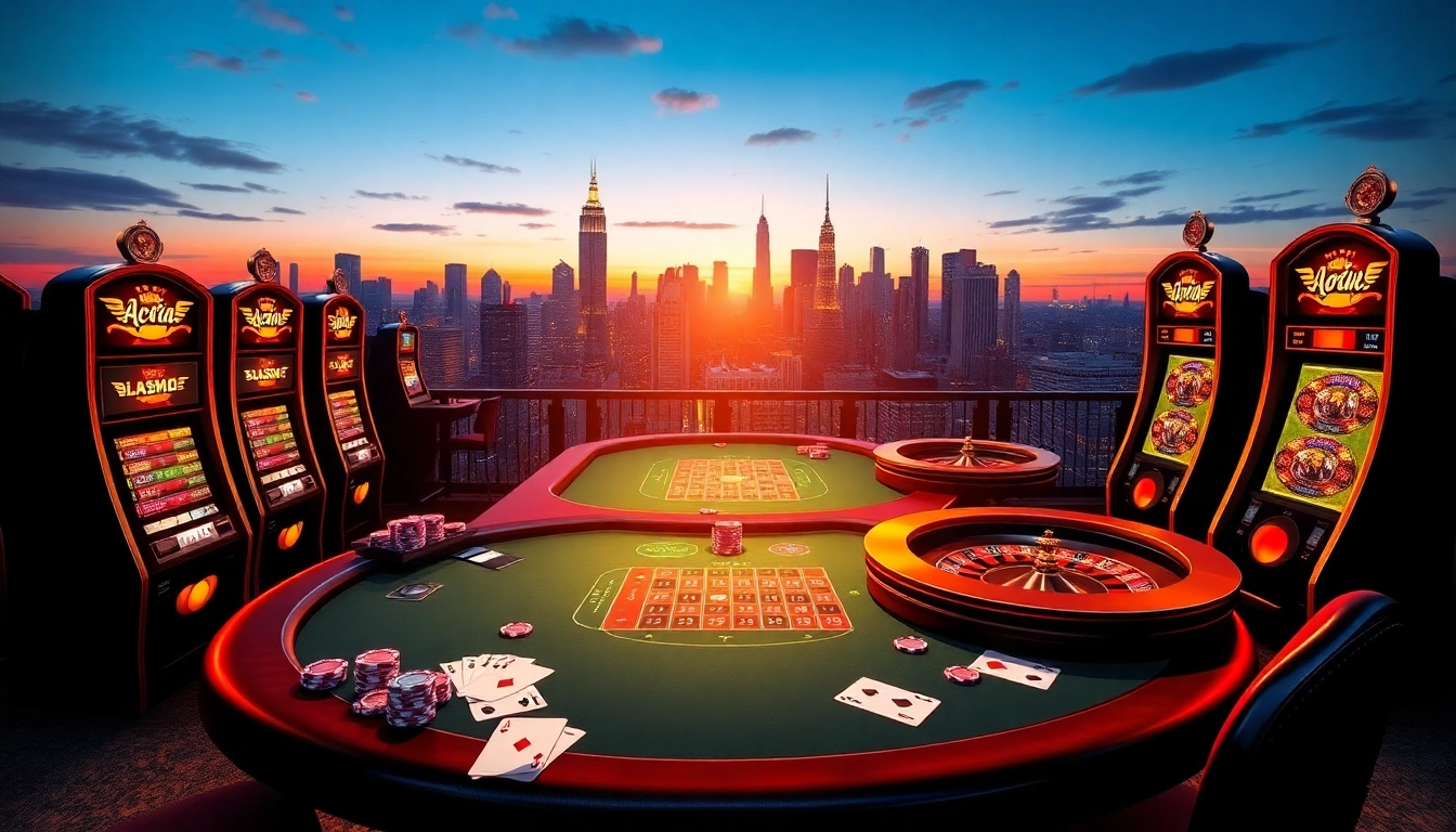 Une scène de casino en ligne français palpitante mettant en vedette des tables vibrantes et des machines à sous animées.