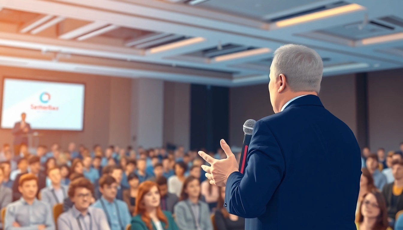 Keynote Speaker engaging a captivated audience at a professional event.