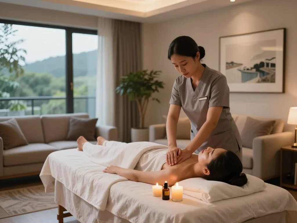 Relaxing home massage therapy session by a professional therapist at https://www.maxim-anma.net, showcasing luxurious ambiance and personalized care.