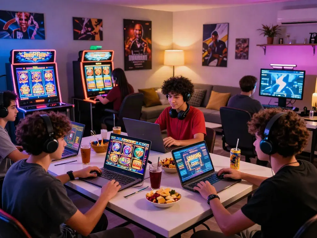 Players enjoying slot resmi games in a vibrant gaming room atmosphere.