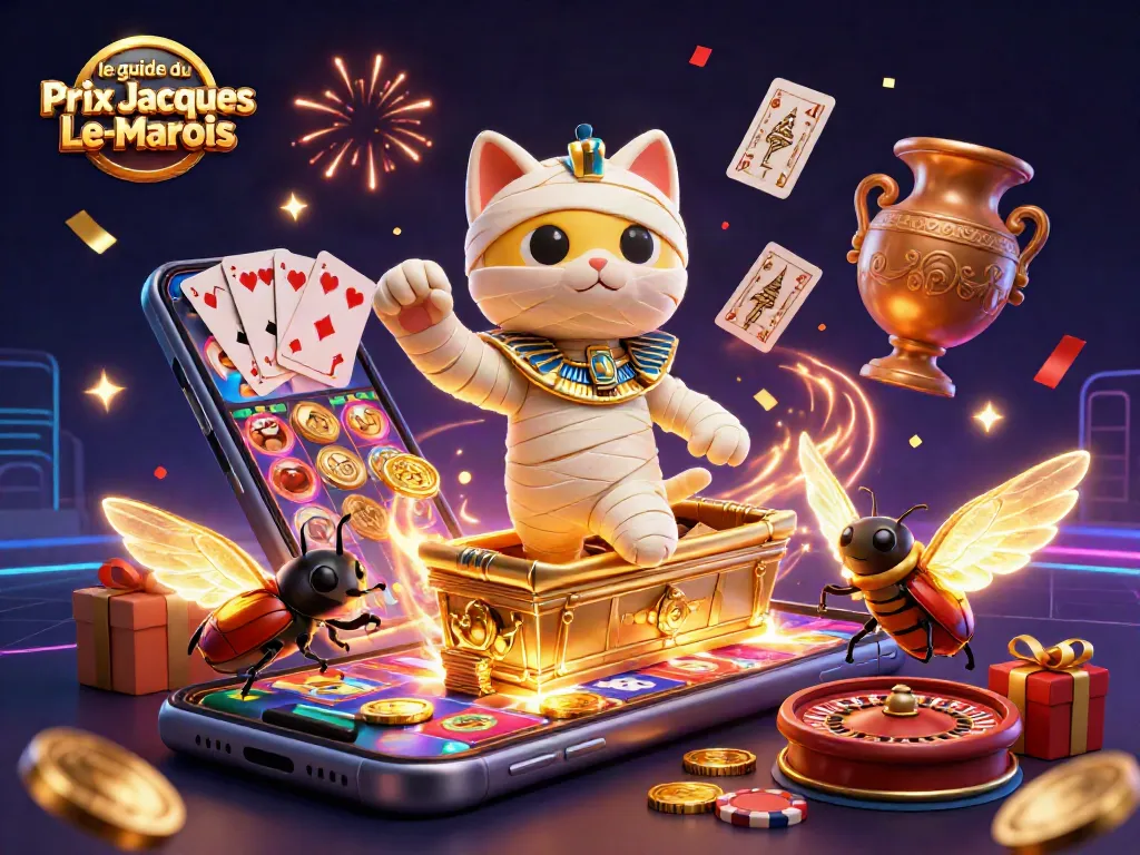 Engage with the excitement of le guide du Prix Jacques-Le-Marois featuring energetic characters and vibrant gaming elements.