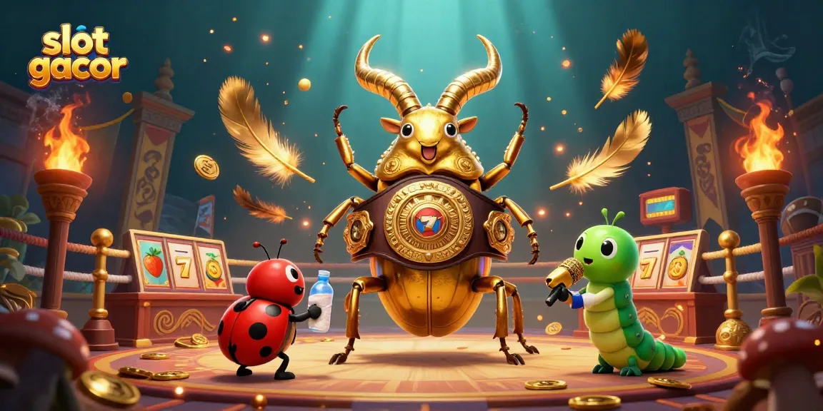 Engage with vibrant slot gacor action featuring a golden stag beetle in a boxing ring.
