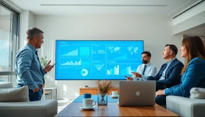 Engaged discussion on Business IT Solutions in a modern office, showcasing collaboration and technology.