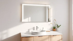 Révélez votre style avec le miroir LED sirhona France dans un cadre moderne de salle de bain.