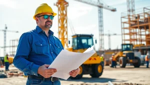 New Jersey Construction Manager guiding a construction site, emphasizing teamwork and project management.