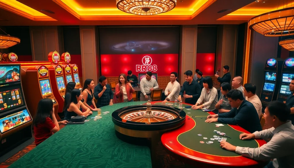 Exciting gambling at RR 88 casino with vibrant slot machines and poker tables