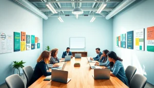 Engaging business coaching service session with diverse individuals collaborating around a table.