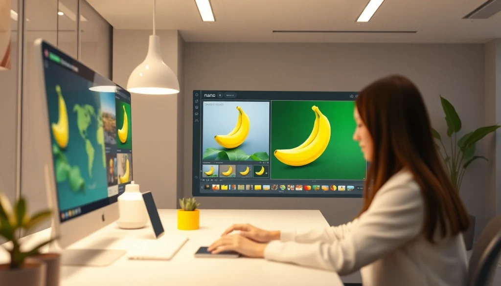 Advanced AI image editing showcasing nano banana features in a modern workspace.