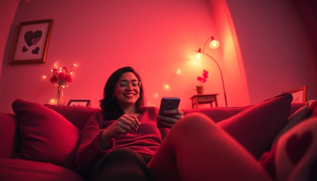 Engaging in ai sexting with a chatbot in a cozy room setting.