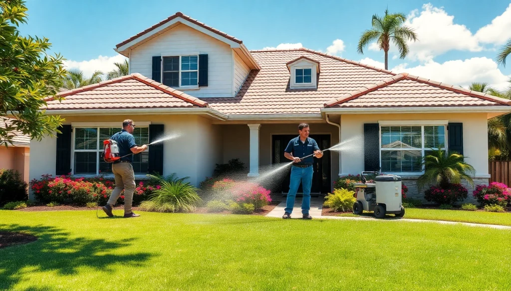 Soft wash pressure washing service rejuvenating a home's exterior in Kissimmee, FL.