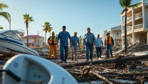 Assessing Florida hurricane damage with professional recovery teams amidst coastal destruction.
