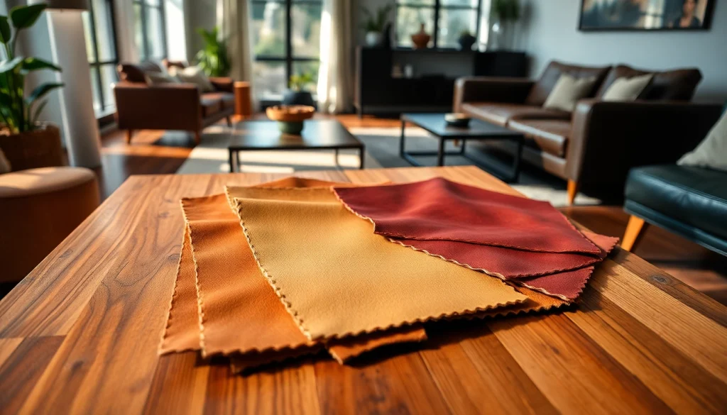 Bekijk Skai leer texturen en kleuren in een stijlvolle interieursetting