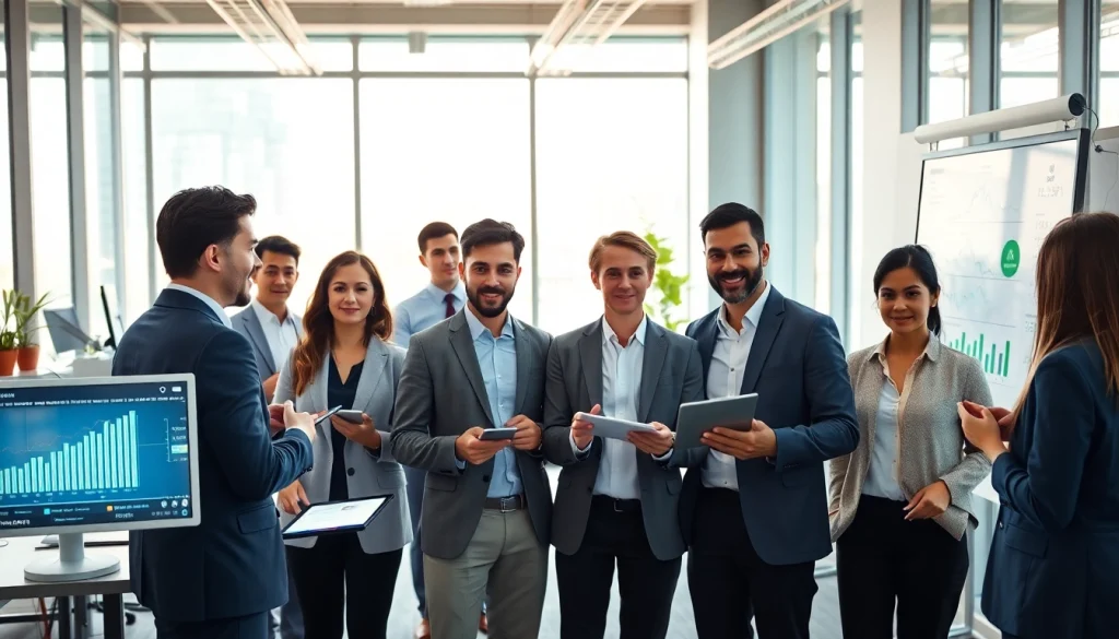 다양한 비즈니스 전문가들이 소액결제 전략을 다루는 전문적인 사무실 환경.