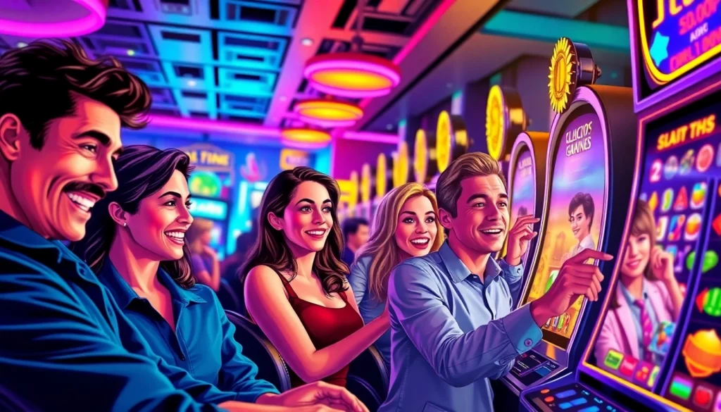 Players enjoying thrilling slot hoki games in a vibrant casino setting.
