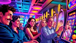 Players enjoying thrilling slot hoki games in a vibrant casino setting.