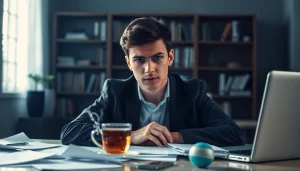 Visually representing brain fog, a person struggles with focus in a disorganized office.