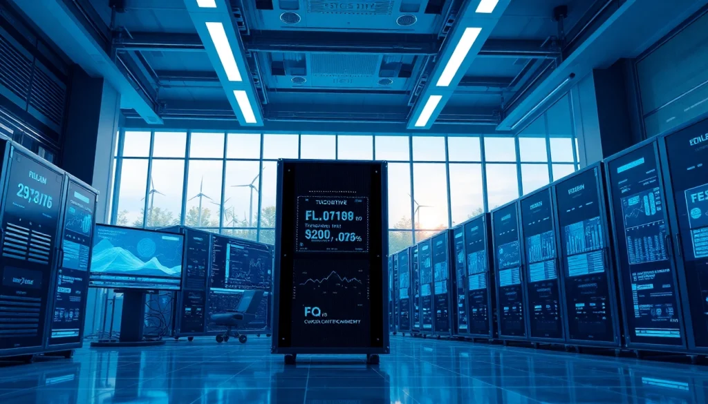 Bitcoin cloud mining facility showcasing advanced AI technology and renewable energy.