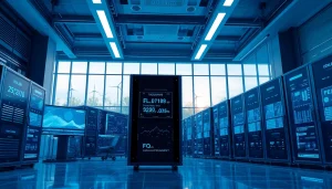 Bitcoin cloud mining facility showcasing advanced AI technology and renewable energy.