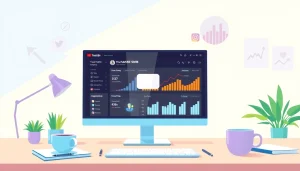 Analyze social media metrics with a focused youtube smm panel interface in a vibrant digital workspace.