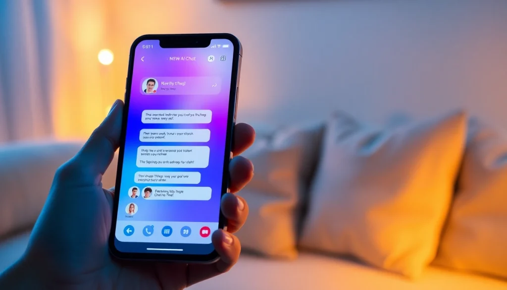 NSFW chat AI interface on a smartphone in a cozy, modern setting.