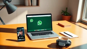 现代笔记本电脑上的 WhatsApp Web 界面，展示无缝沟通