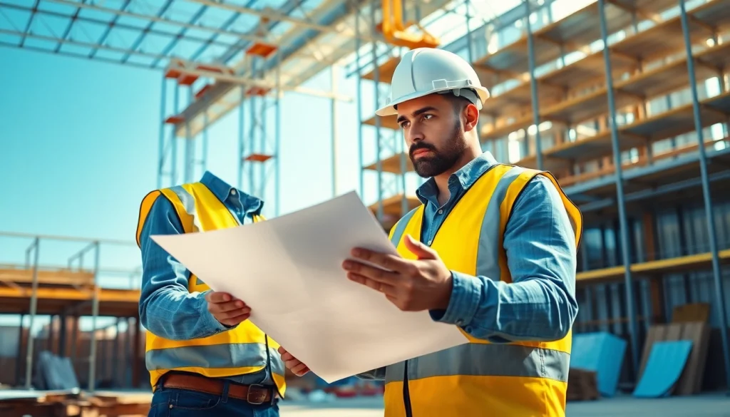 Engaged construction professional analyzing plans for the Southern California Contractors Association project.