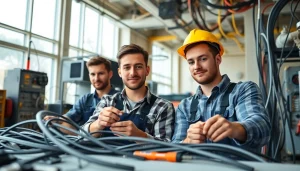 Students at an electrician trade school in Colorado practicing essential skills in a modern environment.