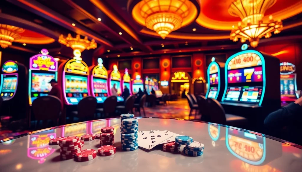 Aksi perjudian yang mendebarkan di kasino mewah yang menampilkan mesin slot dengan deposit pulsa tanpa potongan.